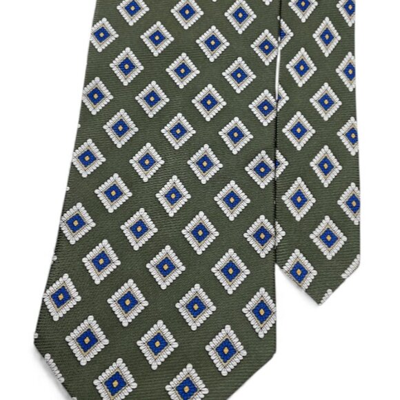 Bill Blass Silk Tie Geometric Green Blue Diamonds - Picture 3 of 6